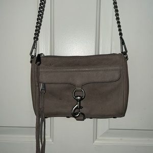 Rebecca Minkoff Mini Mac crossbody bag in grey suede and chain strap